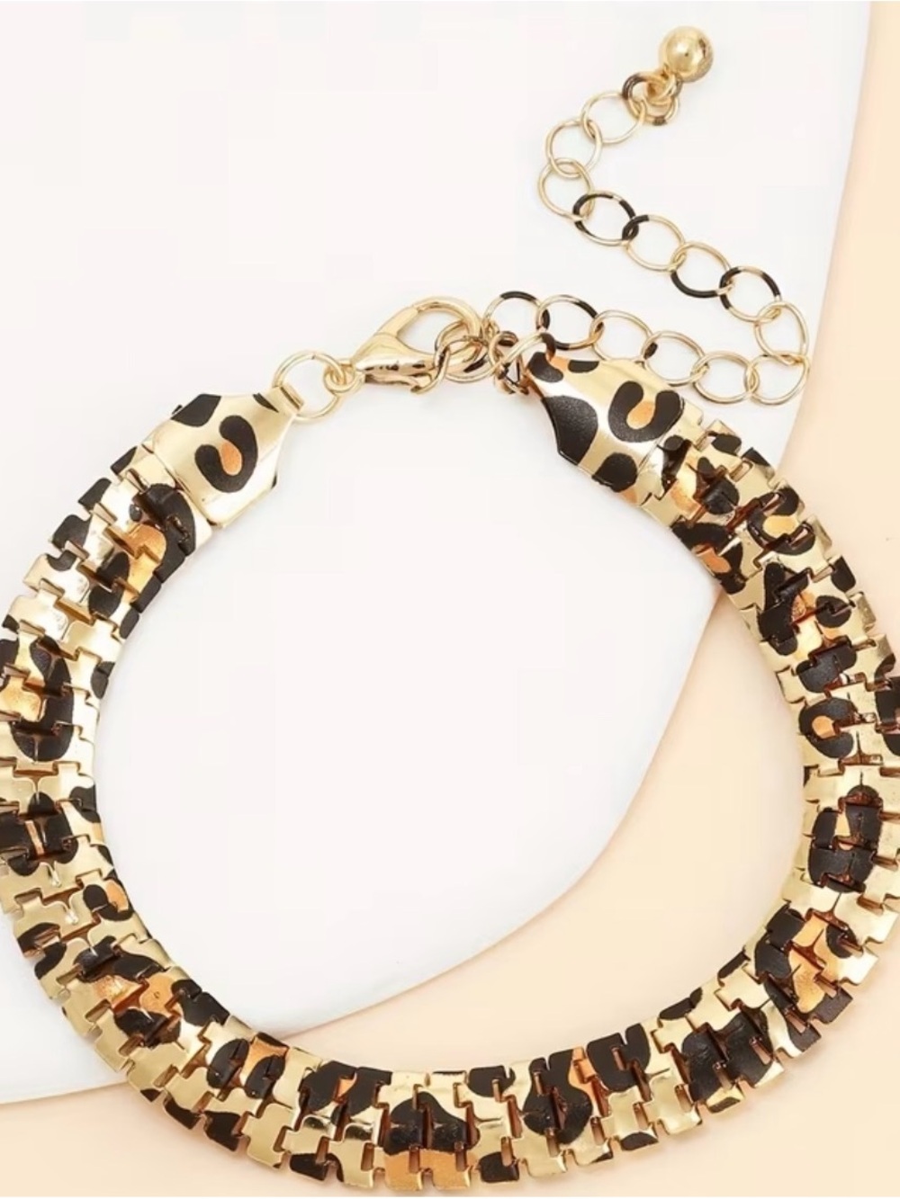 Gold-tone Chain Bracelet Women’s Gold and Black Animal Print Patterned NIP - Picture 2 of 3